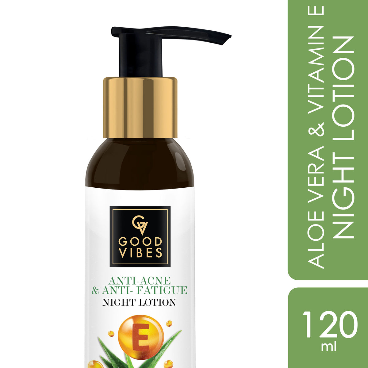 Good Vibes Aloe Vera + Vitamin E Anti - Acne Night Face Lotion| With Hyaluronic Acid | No Parabens, No Sulphates, No Mineral Oil (120 ml) - Good Vibes