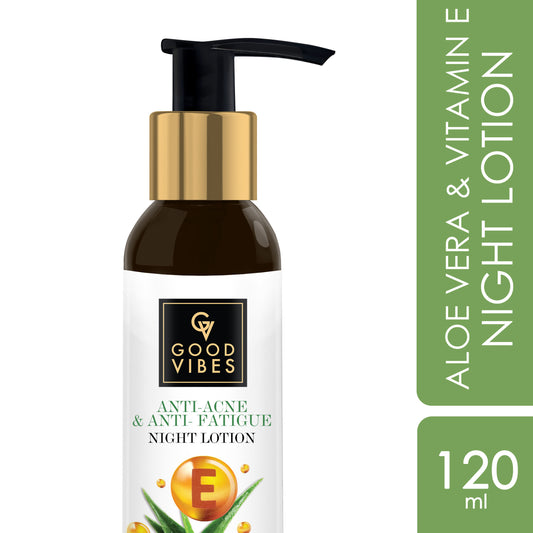 Good Vibes Aloe Vera + Vitamin E Anti - Acne Night Face Lotion| With Hyaluronic Acid | No Parabens, No Sulphates, No Mineral Oil (120 ml) - Good Vibes