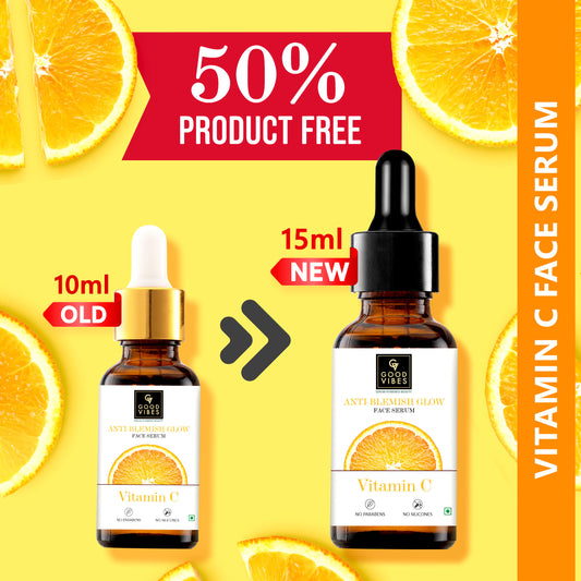 Good Vibes Anti-Blemish Glow Vitamin C Face Serum | Free 50% Product Extra | Brightens skin, Light, Non- Sticky |15 ml - Good Vibes