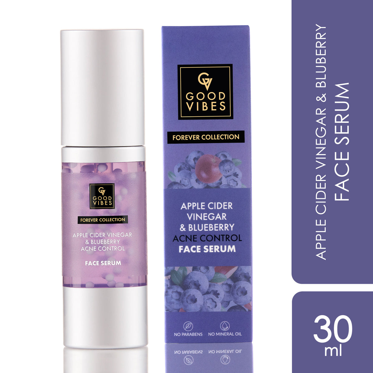 Good Vibes Apple Cider Vinegar & Blueberry Acne Control Face Serum | Forever Collection | Natural glow, Prevents acne | No Parabens, No Mineral Oils, No Sulphates, No Animal Testing, No Silicone, Vegan (30 ml) - Good Vibes