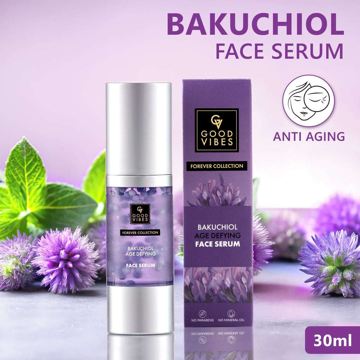 Good Vibes Age Defying Bakuchiol Night Face Serum | Forever Collection |Calms skin, Natural Retinol, Anti ageing I No Parabens, No Mineral Oils, No Sulphates, No Animal Testing, No Silicone, Vegan (30 ml) - Good Vibes