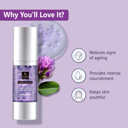 Good Vibes Age Defying Bakuchiol Night Face Serum | Forever Collection |Calms skin, Natural Retinol, Anti ageing I No Parabens, No Mineral Oils, No Sulphates, No Animal Testing, No Silicone, Vegan (30 ml) - Good Vibes image 3