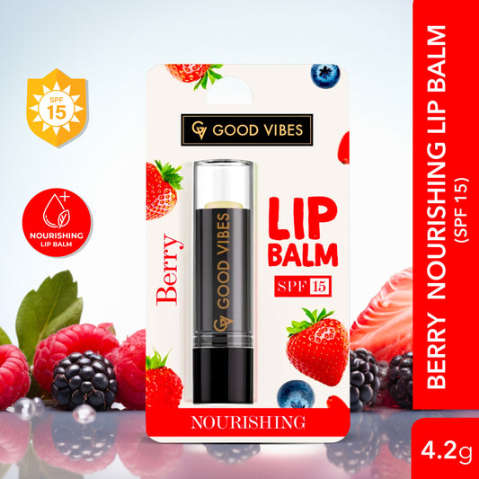 Good Vibes Berry Nourishing Lip Balm SPF 15 | Smooths, Shine | Vegan, No Parabens, No Sulphates, No Mineral Oil, No Animal Testing, No Silicones (4.2 gm) - Good Vibes
