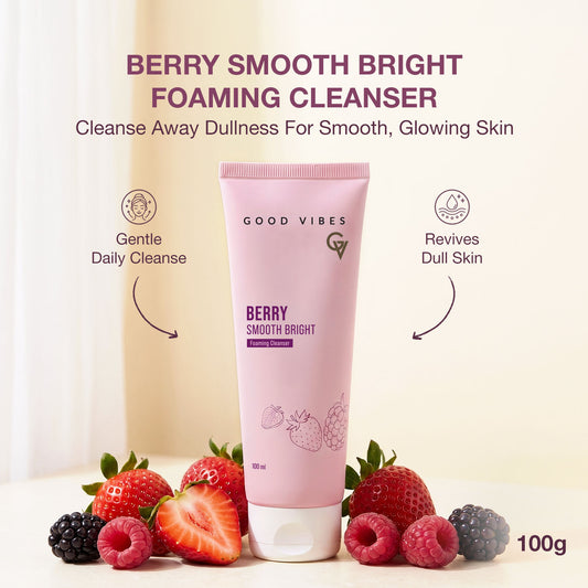 Good Vibes Berry Smooth Bright Foaming Cleanser | Infused With Strawberry Extract, Pro -Vitamin B5 & Allantoin | Gives Soft, Smooth & Glowing Skin | Cleanses without drying skin | Revives Dull Skin & Improves Hydration | 100 ml - Good Vibes