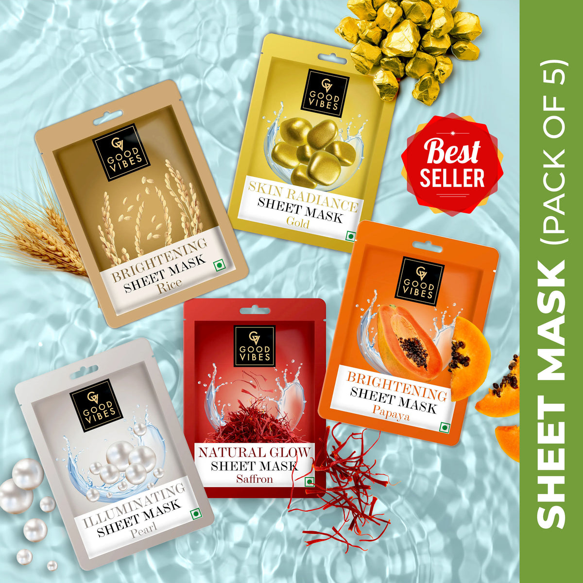 Good Vibes Best Seller Face Serum Sheet Mask (Pack of 5) - Good Vibes