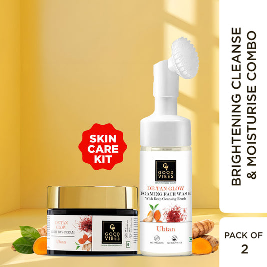 Good Vibes Brightening Cleanse & Moisturise Combo | Untan De-Tan Foaming Face Wash 150ml | Ubtan De-Tan Day Cream 50g - Combo of 2 - Good Vibes