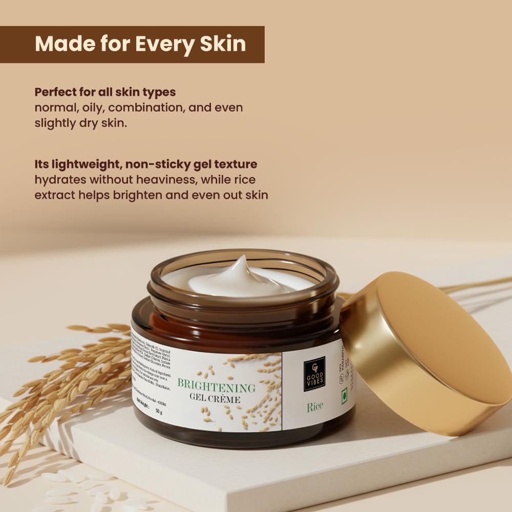 Good Vibes Rice Brightening Gel Creme | Glass skin, Korean skin, Rice water (50 gm) - Good Vibes image 3