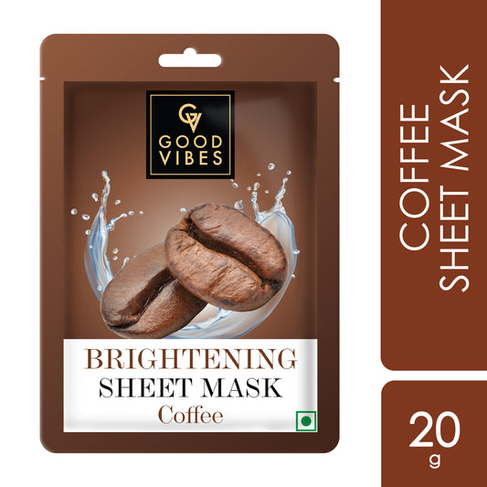 Good Vibes Coffee Brightening Sheet Mask | Nourishing, Softening | Vegan, No Parabens, No Sulphates, No Mineral, No Animal Testing (20 gm) - Good Vibes