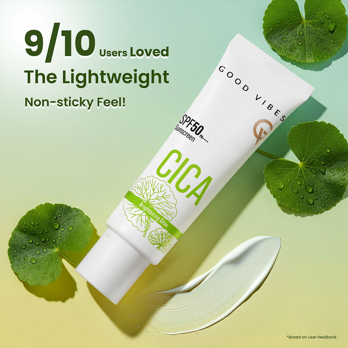 Good Vibes CICA Brightening Glow Sunscreen SPF 50 PA++++|Cica Extract, 3% Niacinamide, & Hyaluronic Acid|Brightening Sunscreen|Lightweight Aqua Gel|Non-Greasy|No White Cast|Fragrance-Free|Suitable for All Skin Types|Suitable for Oily Skin - 50 gm - Good Vibes image 4