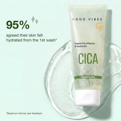 Good Vibes Cica Refreshing Face Wash | Infused with Cica & Pro-Vitamin B5 | pH-Balanced, Non-Drying Gel Formula | Helps Maintain Moisture Barrier | Fragrance -Free | Ideal for Normal to Dry & Sensitive Skin | 100 ml - Good Vibes image 4