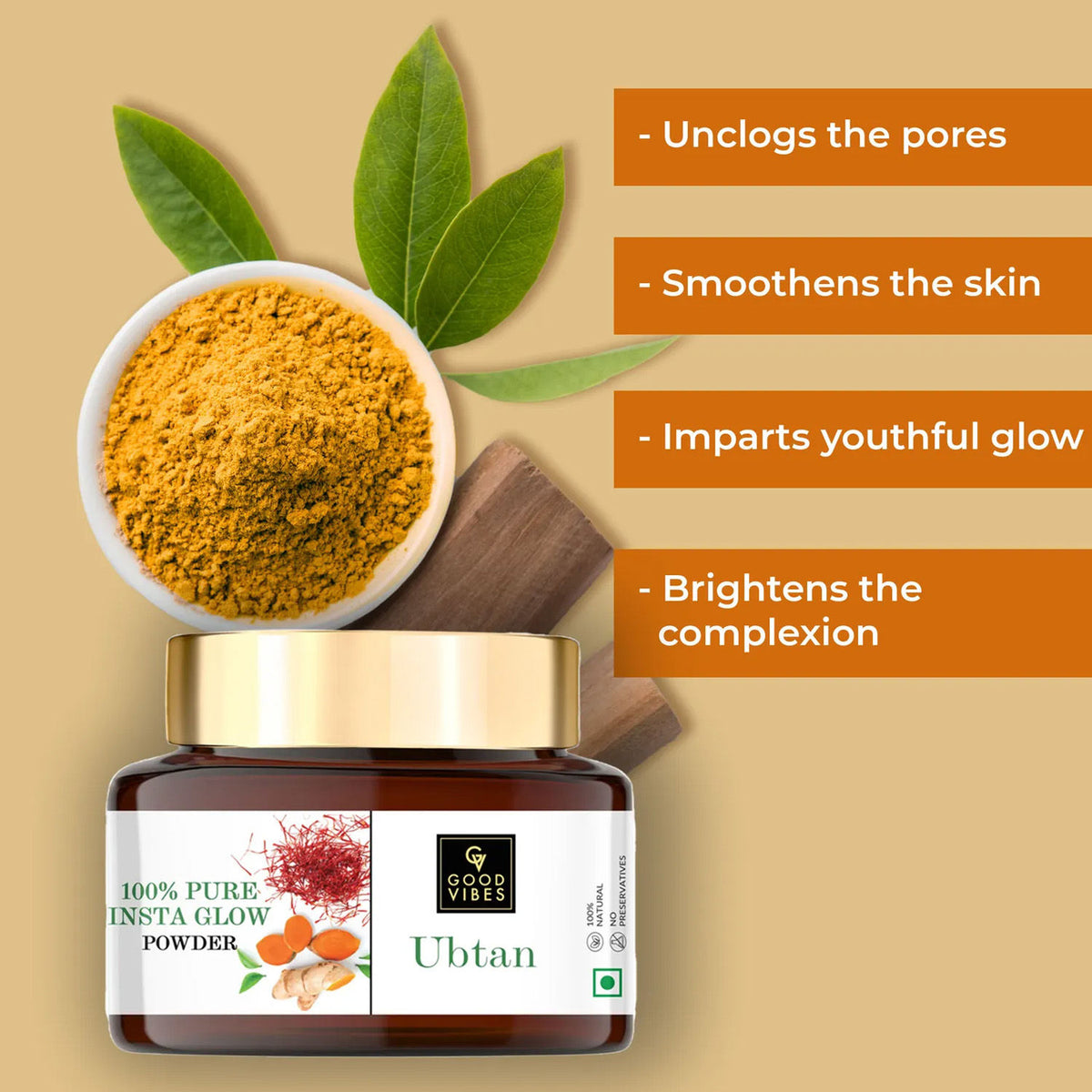 Good Vibes Combo Ubtan Insta Glow Powder + Gold Brightening Peel Off Mask (150/50 gm) - Good Vibes image 2