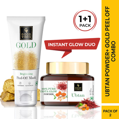 Good Vibes Combo Ubtan Insta Glow Powder + Gold Brightening Peel Off Mask (150/50 gm) - Good Vibes