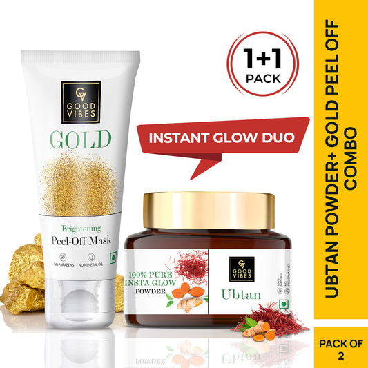 Good Vibes Combo Ubtan Insta Glow Powder + Gold Brightening Peel Off Mask (150/50 gm) - Good Vibes