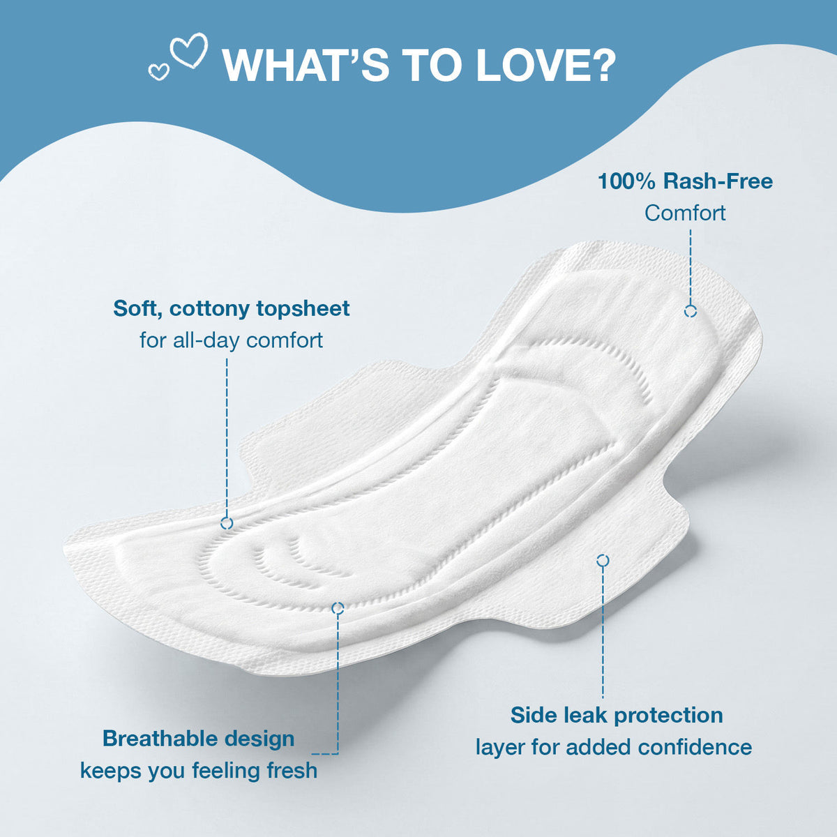 Good Vibes Comfort Care All Day Sanitary Pads | Ultra Thin & Flexible | Cottony Soft Topsheet | Rash-Free & Breathable | Side Leak Protection | Perfume-Free Pads for Women | Medium Flow | Size L | Pack of 20 - Good Vibes image 2