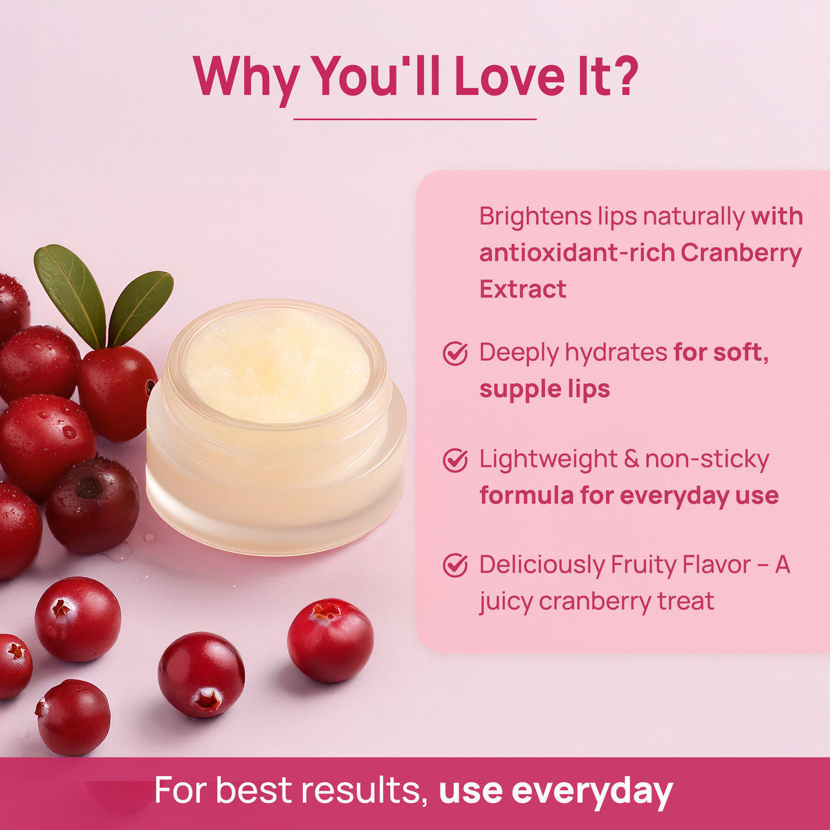 Good Vibes Cranberry Brightening Lip Balm | New & Improved| Ideal for Chapped & Pigmented lips | Brightens lips (5.5 gm) - Good Vibes image 4