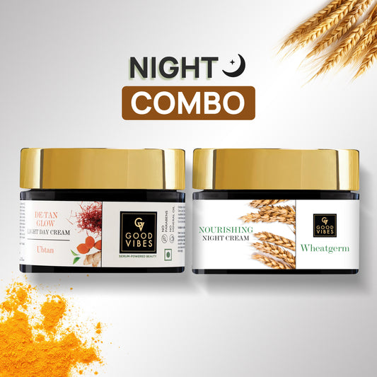 Good Vibes Day + Night Combo Ubtan De-tan Glow Light Day Cream & Wheatgerm Nourishing Night Cream Combo of 2 - Good Vibes