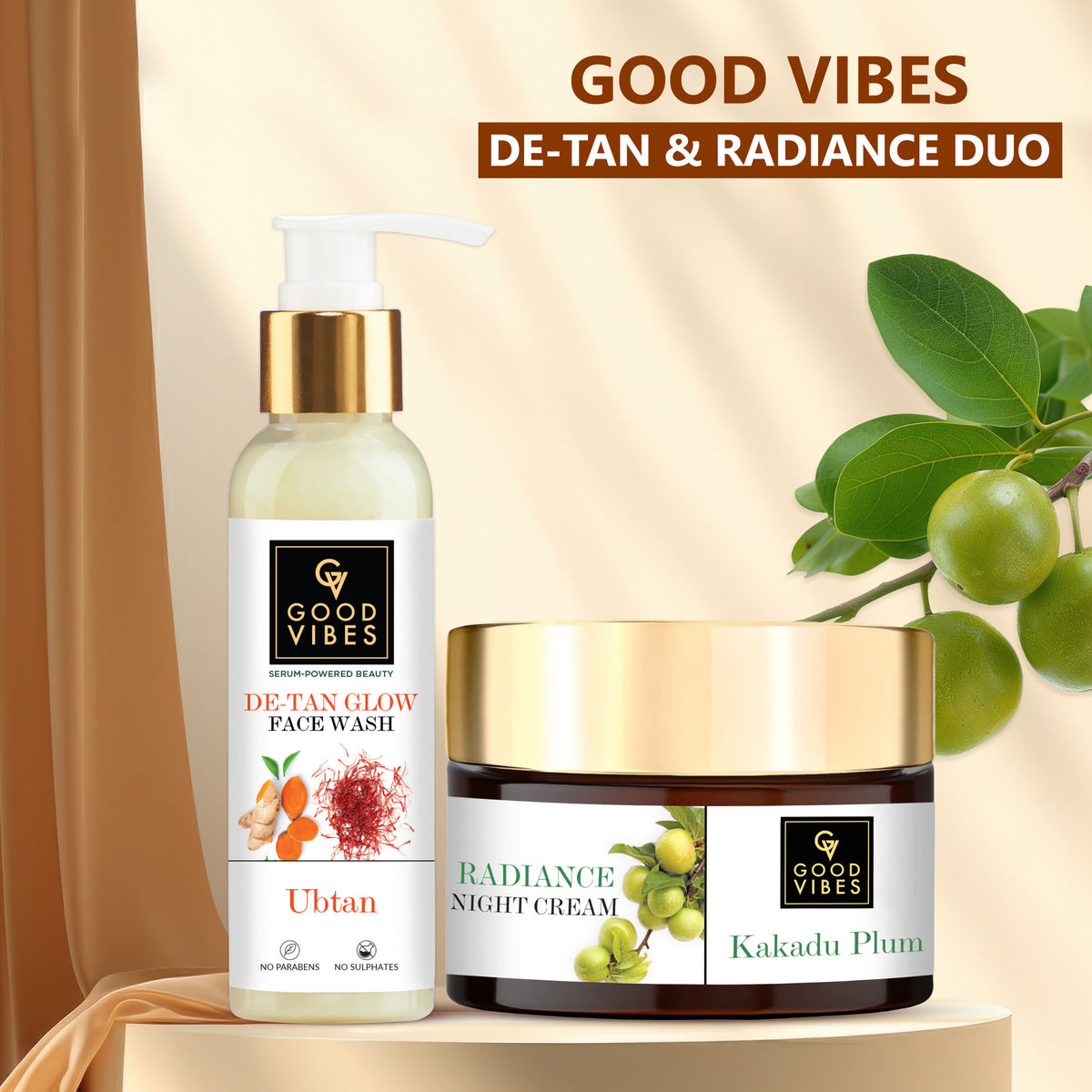 Good Vibes De-Tan & Radiance Duo | Ubtan De Tan Glow Face Wash (120 ml) | Kakadu Plum Radiance Night Cream (50 gm) - Good Vibes