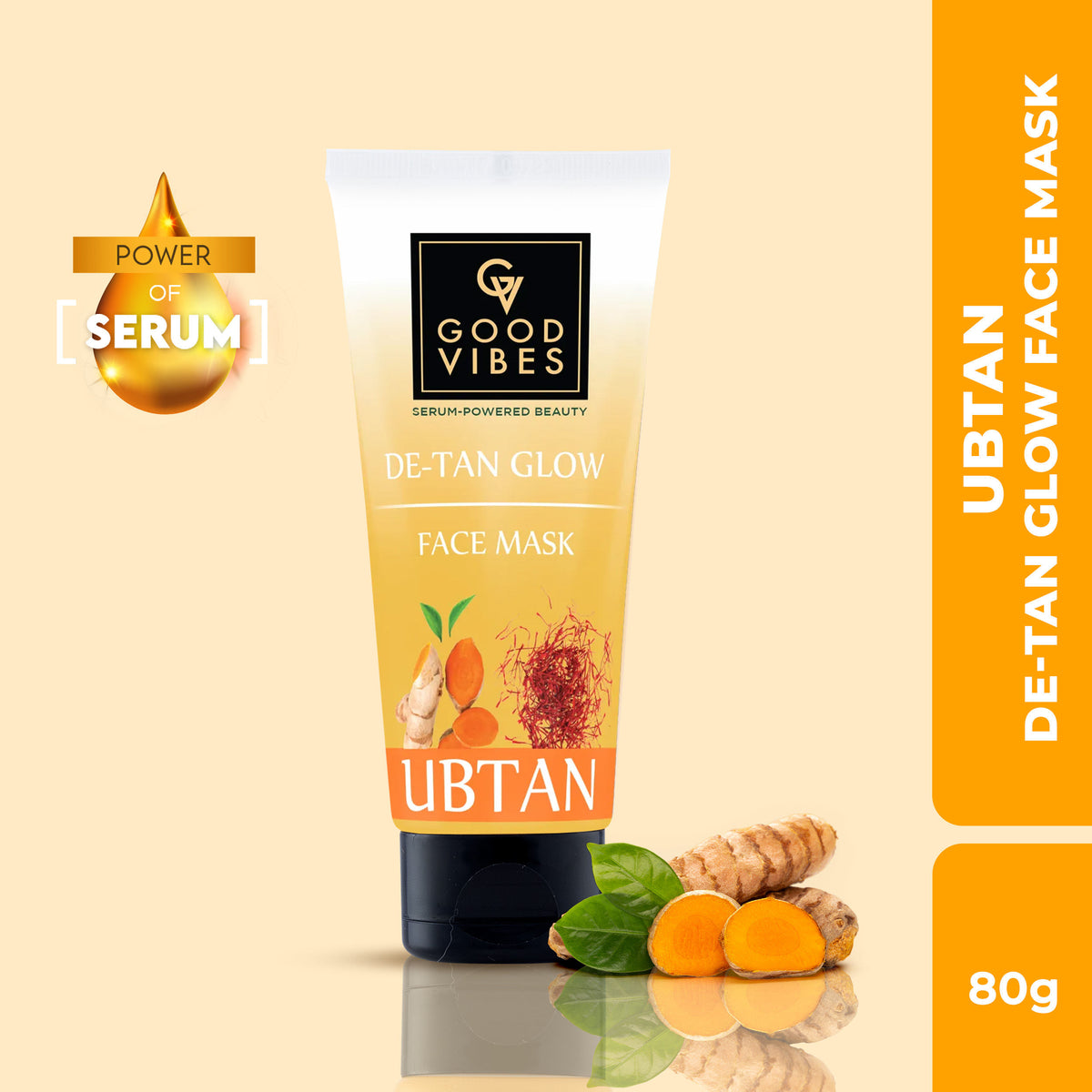 Good Vibes De Tan Glow Ubtan Face Mask | Brightening, Exfoliation, De-Tanning, Glow-Boosting (80 gm) - Good Vibes