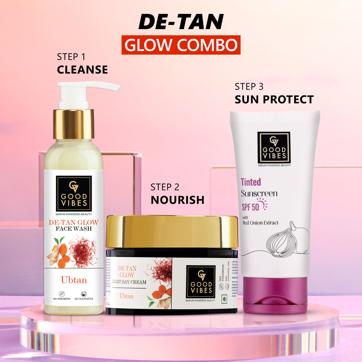 Good Vibes De- Tan Radiant Glow Combo | Facewash + Moisturizer + Sunscreen. Combo of 3 - Good Vibes