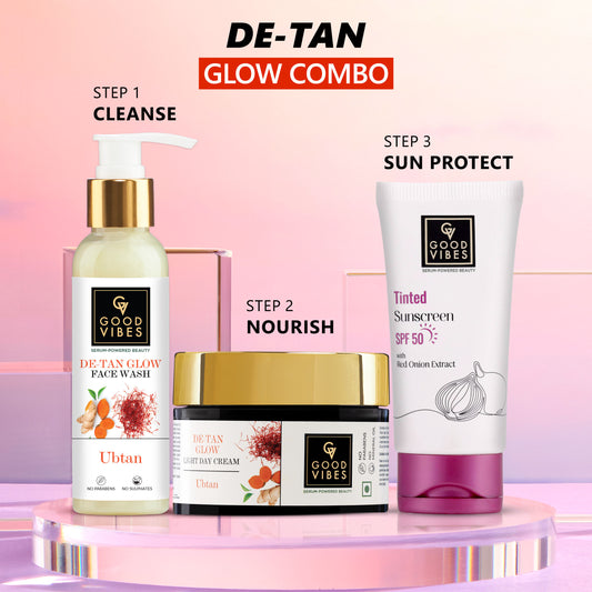 Good Vibes De- Tan Radiant Glow Combo | Facewash + Moisturizer + Sunscreen. Combo of 3 - Good Vibes