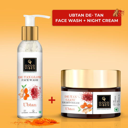 Good Vibes De-Tan Ubtan Facewash & Night Cream with Power of Serum Combo. Combo of 2 - Good Vibes