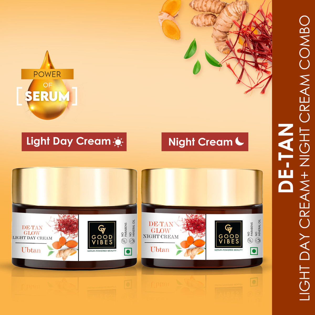 Good Vibes De-tan Ubtan Light Day and Night Cream Combo: Protect and Nourish Your Skin (50 gm) - Good Vibes