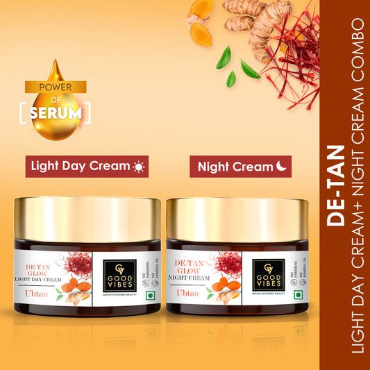 Good Vibes De-tan Ubtan Light Day and Night Cream Combo: Protect and Nourish Your Skin (50 gm) - Good Vibes