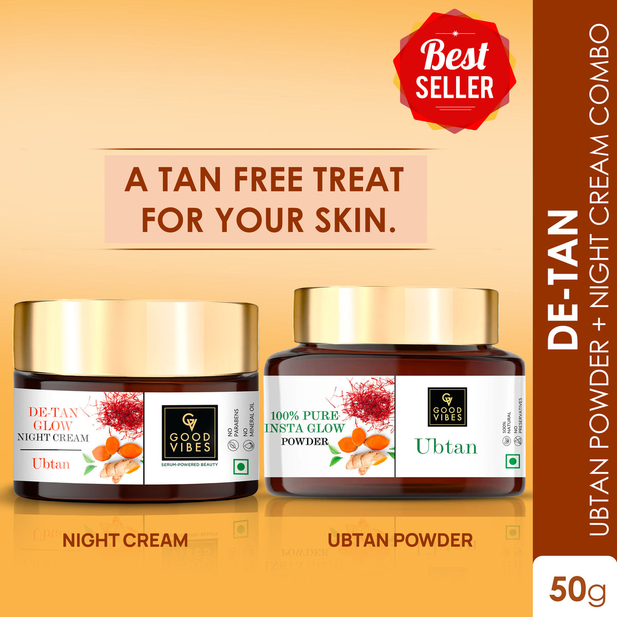 Good Vibes Ubtan Insta Glow Powder (150 gm) + Ubtan Night Cream Duo(50 gm) : A Tan Free Treat for you Skin - Good Vibes