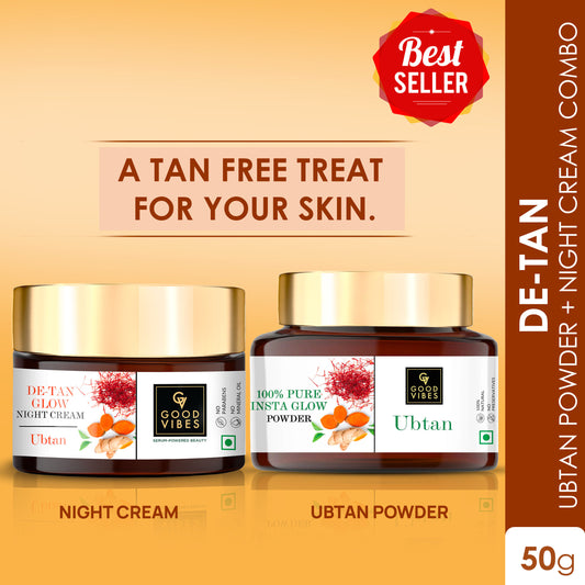 Good Vibes Ubtan Insta Glow Powder (150 gm) + Ubtan Night Cream Duo(50 gm) : A Tan Free Treat for you Skin - Good Vibes