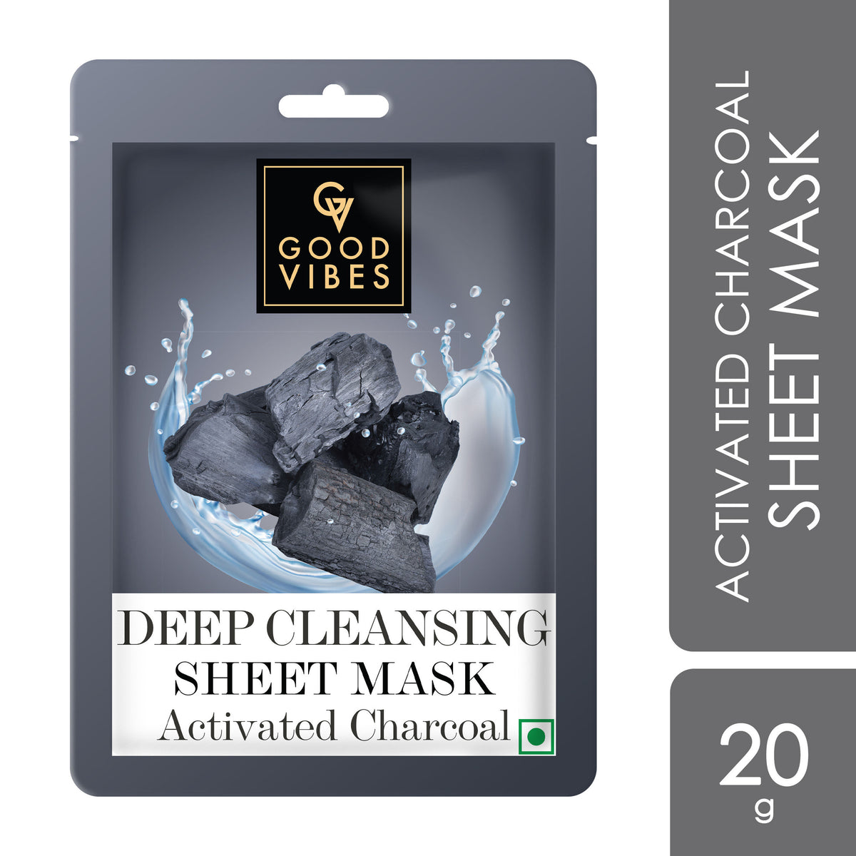 Good Vibes Activated Charcoal Deep Cleansing Sheet Mask | Detoxifying, | Cleanses Dirt & Impurities (20 gm) - Good Vibes
