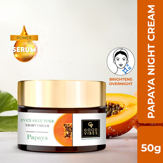 Good Vibes Papaya Even Skin Tone Night Cream with Power of Serum (50 gm) | Evens Skin Tone | Nourishes and Brightens the Skin Overnight | Suitable for all skin types - Good Vibes
