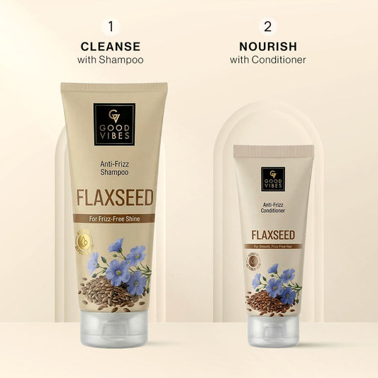 Good Vibes Flaxseed Anti Frizz Combo (Flaxseed Keratin & Glycolic Acid Anti-Frizz Shampoo-200 ml + Flaxseed Keratin & Glycolic Acid Anti-Frizz Conditioner-100 ml) Conditioner Combo of 2 - Good Vibes