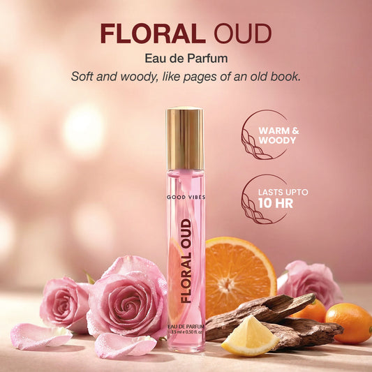 Good Vibes Floral Oud Eau De Parfum for Women | Long-Lasting Oud Perfume | Floral & Woody Fragrance | Rose, Citrus & Oud Wood Notes | Travel-Friendly Pocket Perfume | Premium Daily Wear Perfume – 15 ml - Good Vibes