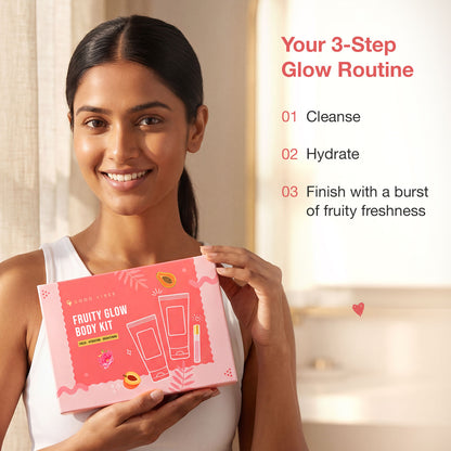 Good Vibes Fruity Glow Body Kit | AHA BHA, Peach & Papaya | 3-Step Daily Glow Ritual | Body Wash, Body Lotion & Perfume | Pack of 3 - Good Vibes image 2