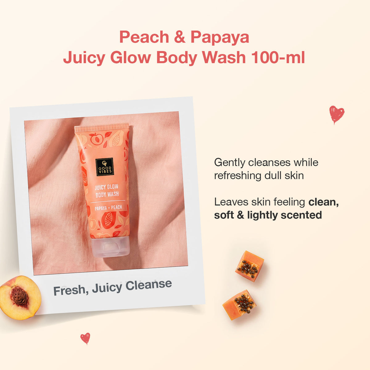 Good Vibes Fruity Glow Body Kit | AHA BHA, Peach & Papaya | 3-Step Daily Glow Ritual | Body Wash, Body Lotion & Perfume | Pack of 3 - Good Vibes image 4