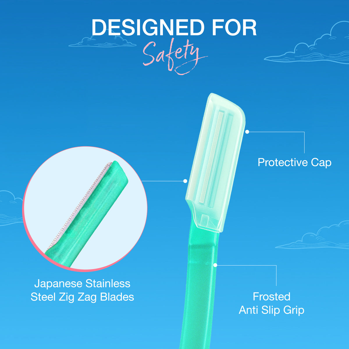 Good Vibes Glow Wand Facial Razor Pack of 4 for Women | Instant & Painless Hair Removal | Shaving for Upper Lip, Chin, Sideburns & Eyebrows | Smooth, Hair-Free Skin | Dermaplaning & Exfoliation | Gentle & Slip-Proof | Suitable for Sensitive Skin - Good Vibes image 3