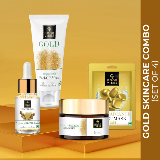 Good Vibes Glow Gold Combo (Peel off mask, Scrub, Facial oil, Scrub) Combo of 4 - Good Vibes