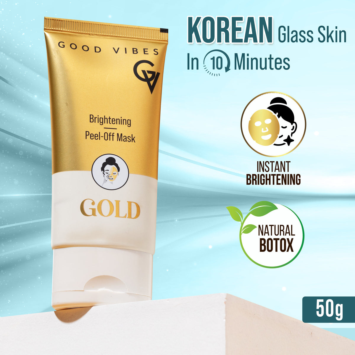 Good Vibes New & Improved Gold Brightening Peel Off Mask with Instant Brightening Instant Firming and Natural Botox Effect (50 gm) - Good Vibes