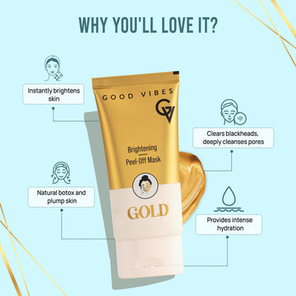Good Vibes New & Improved Gold Brightening Peel Off Mask with Instant Brightening Instant Firming and Natural Botox Effect (50 gm) - Good Vibes image 2