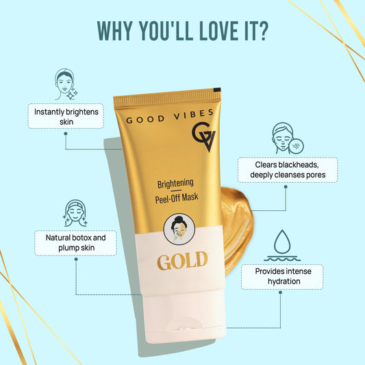 Good Vibes New & Improved Gold Brightening Peel Off Mask with Instant Brightening Instant Firming and Natural Botox Effect (50 gm) - Good Vibes image 2