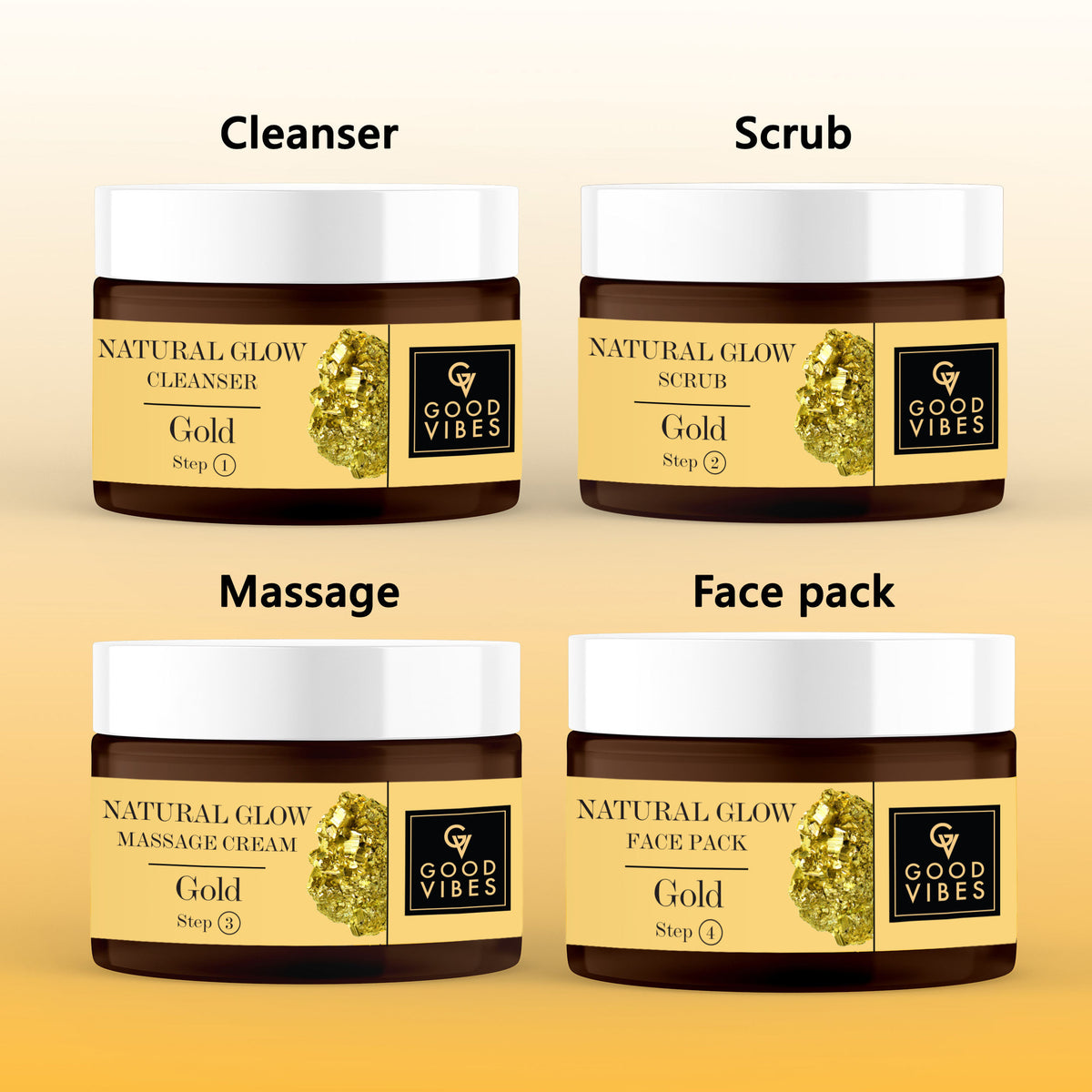 Good Vibes Gold Natural Glow Facial Kit | Parlour wala glow at home, Can Be Used Up to 30 Times (Usage May Vary by Individual) BUY 1 GET 1 FREE (400 gm) - Good Vibes image 3