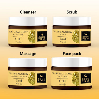 Good Vibes Gold Natural Glow Facial Kit | Parlour wala glow at home, Can Be Used Up to 30 Times (Usage May Vary by Individual) BUY 1 GET 1 FREE (400 gm) - Good Vibes image 3