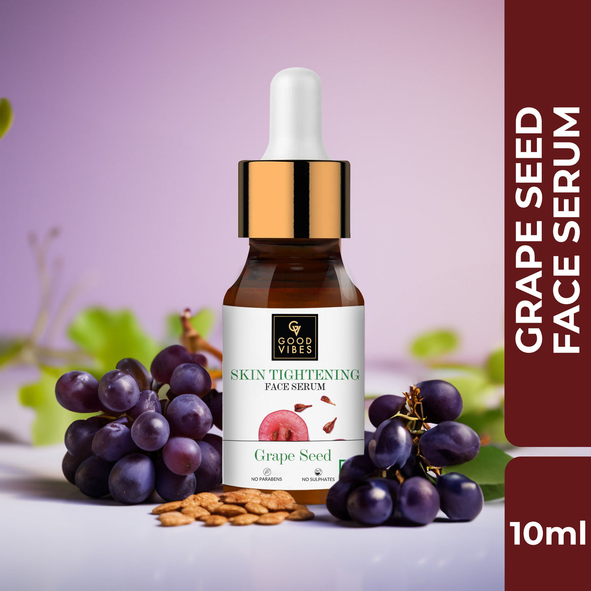 Good Vibes Grape Seed Skin Tightening Face Serum | Brightening, Lightening, Toning | No Parabens, No Sulphates, No Animal Testing (10 ml) - Good Vibes