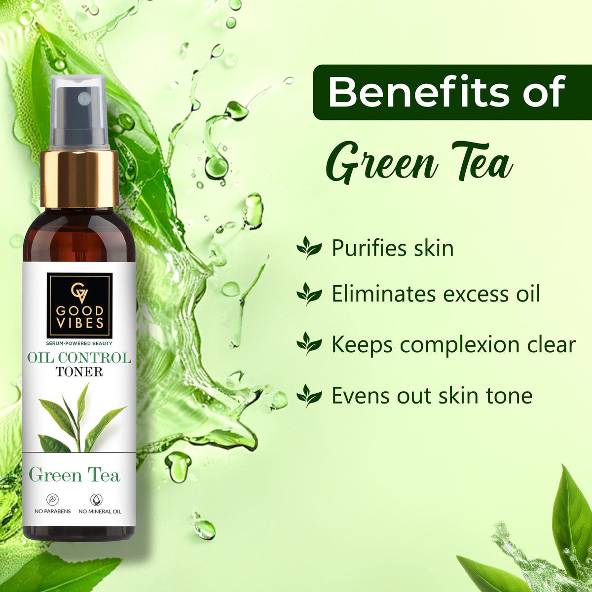 Good Vibes Green Tea Oil Control Toner with Power of Serum | Reduces irritation and redness (120 ml) - Good Vibes image 2
