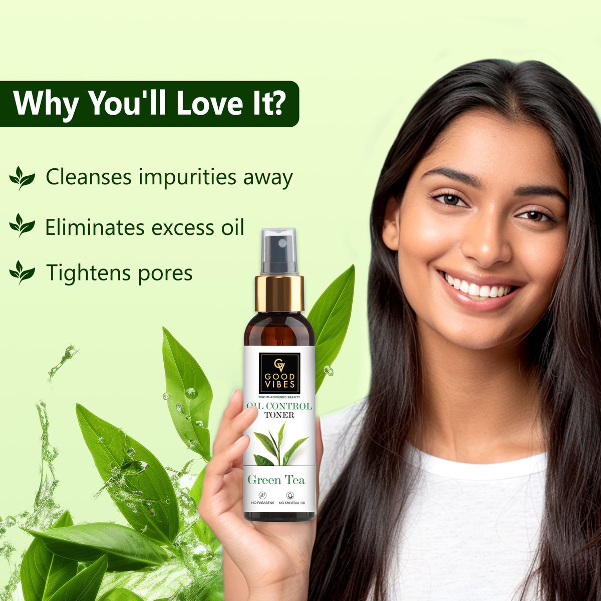 Good Vibes Green Tea Oil Control Toner with Power of Serum | Reduces irritation and redness (120 ml) - Good Vibes image 3