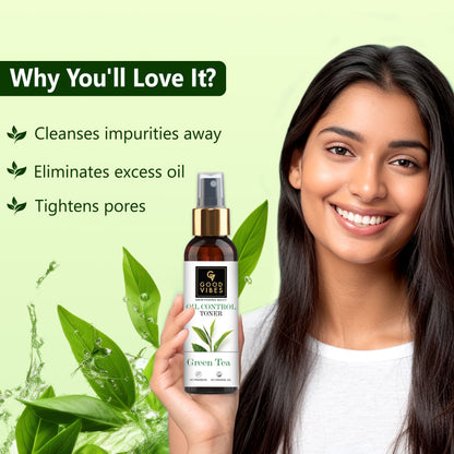 Good Vibes Green Tea Oil Control Toner with Power of Serum | Reduces irritation and redness (120 ml) - Good Vibes image 3