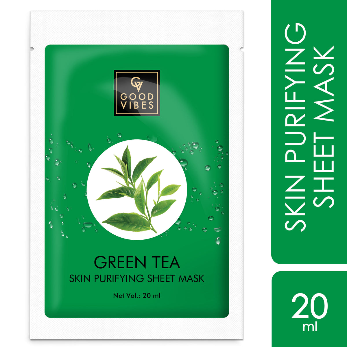Good Vibes Green Tea Skin Purifying Sheet Mask | Lightweight, Brightening, Antioxidant | No Animal Testing (20 ml) - Good Vibes