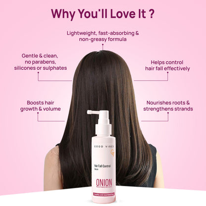 Good Vibes Onion Hair Fall Control Serum with 5X Actives | Onion, 0.5% Redensyl, Biotin, Fenugreek & Green Tea| Lightweight & Non-Sticky | Strengthens Roots | Promotes Hair Growth | Visible Growth in 3 Months | Best Results with Daily - 50 ml - Good Vibes image 4