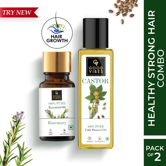 Good Vibes Hair Strengthening Duo, Rosemary Oil + Castor Carrier Oil (Hair Growth Combo) Combo of 2 - Good Vibes