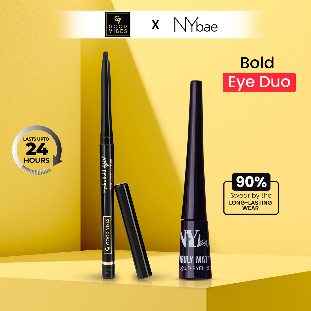 Good Vibes x NY Bae (HydraBold Kajal- Intense Black (0.35 gm) + Truly Matte Liquid Eyeliner (4.5 ml) Combo. - Good Vibes